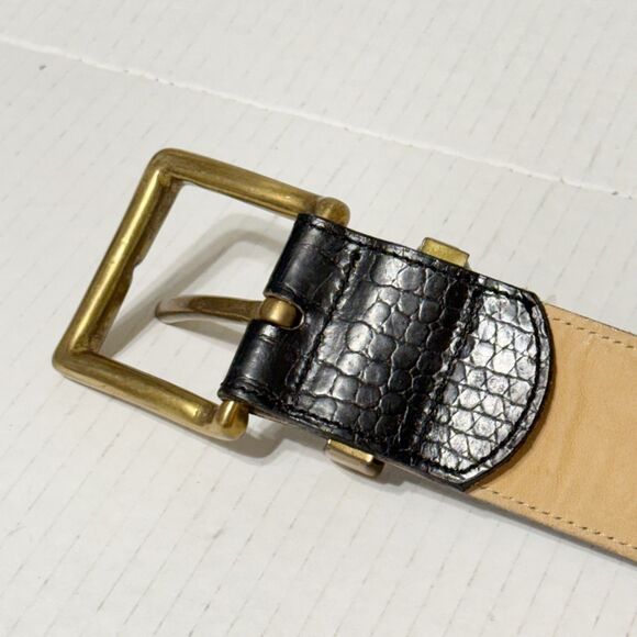 Guess Georges Marciano Vtg 90s Chunky Leather Belt Black Croc Emboss 3058 Sz M main image 5